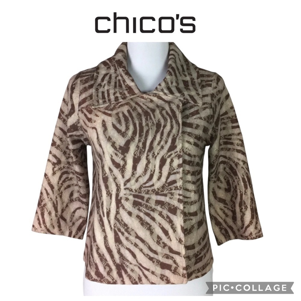 Chicos Zebra Lace zee 3/4 sleeve Cardigan Sweater blazer size 1 or medium